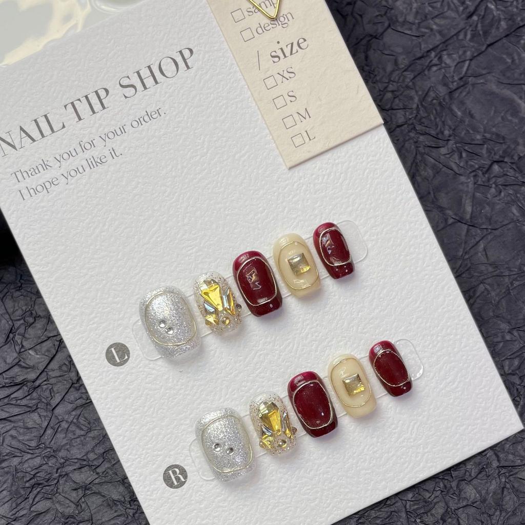 10pcs/set Purely Handmade Wearable Nails Removable Nail Art French Simple False Nails Finished Long and Short Nails