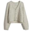 Loose Japanese Korean Style Autumn Winter Short Sweater Coat Women's Cable Knit Preppy Style Long Sleeve Knit Cardigan Top