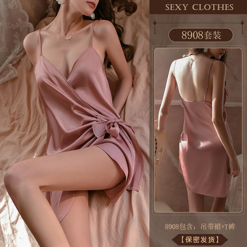 

Сексуальное нижнее белье Сексуальный ледяной шелк атлас Слинг Горячая униформа Искушение onesize розовый