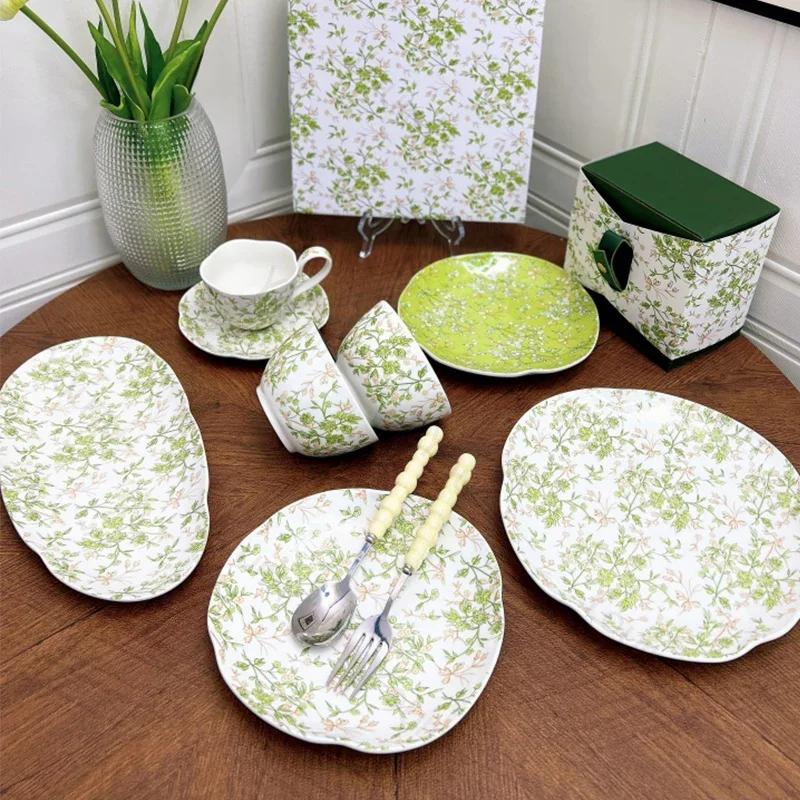 Kreativní nepravidelné jídelní talíře ve francouzském stylu, nádherné květiny, keramický talíř, odpolední čaj, ovocný dezertní talíř, unikátní stolní nádobí