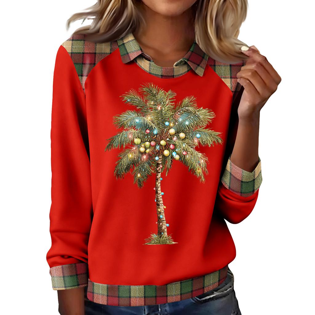 Women's Fashion Christmas Printed Long-Sleeve Pullover Top