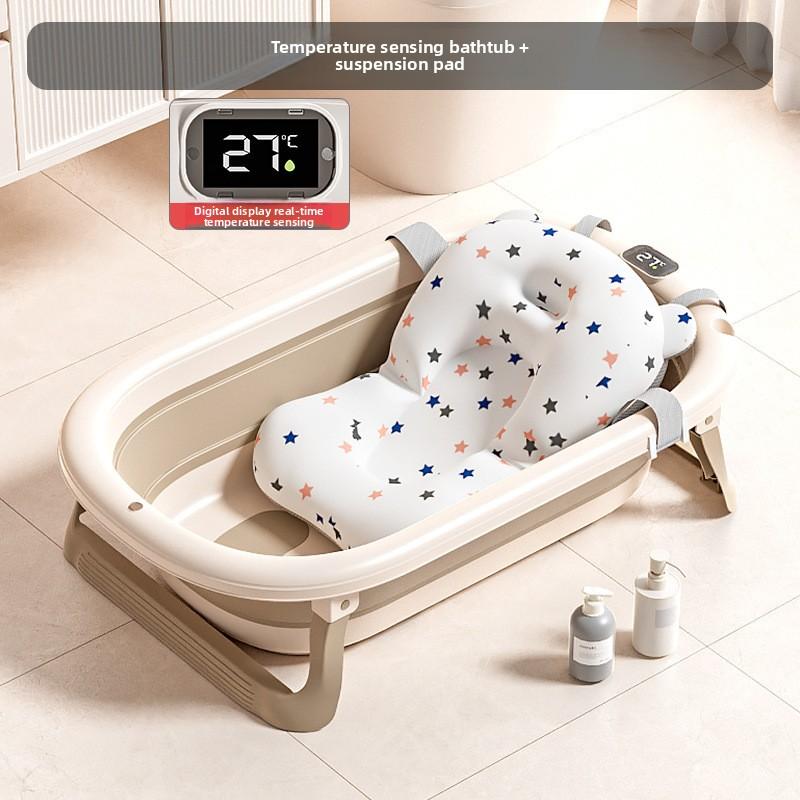 Foldable Baby Bathtub with Digital Temperature Display, Large Smart Thermostatic Infant Bath Tub for Newborns
