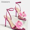 Women's Pointed Toe Floral Cross Ankle Strap Stiletto Fashion Sandals Rosepink High Heels for Ladies Wedding Party Dress Shoes