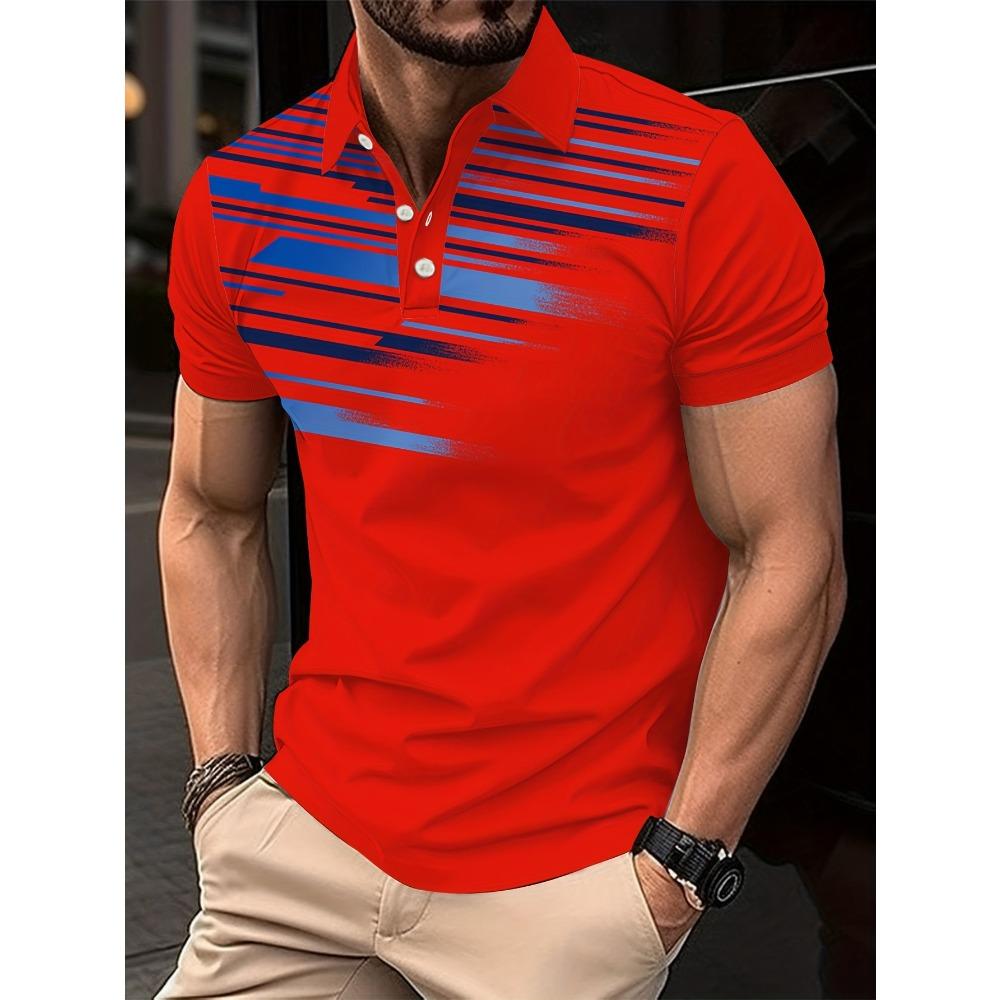 New Men's Fashionable Short Sleeved 3D Digital Printed Polo Casual Polo Shirt