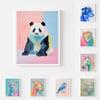Colorful Animals Painting Vibrant Wall Art Canvas Print Trendy Monochrome Bright Creatures Portrait Kid's Room Playroom Decor
