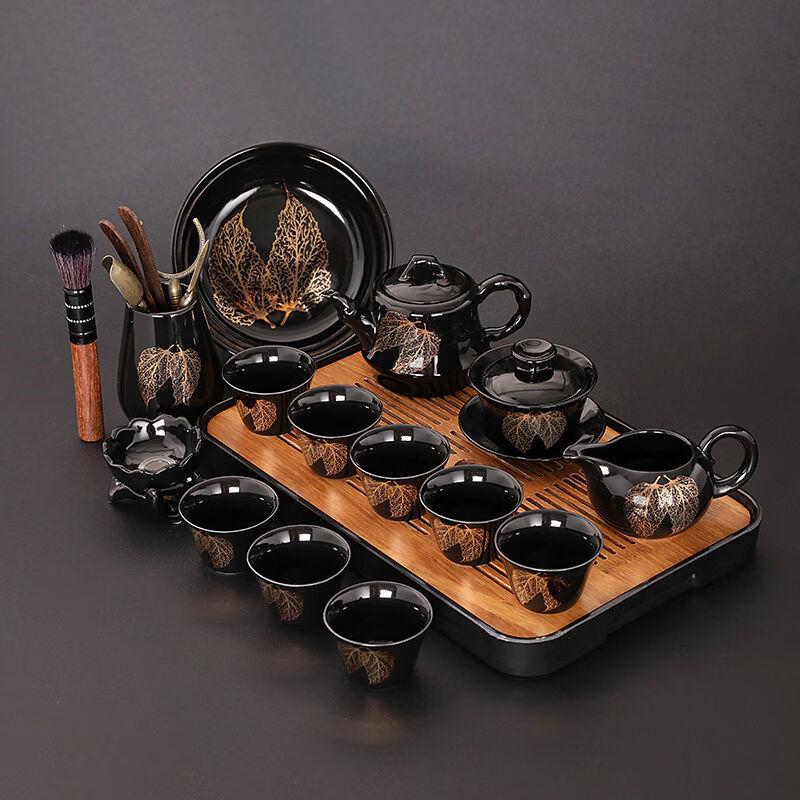 Handun Black Glazed Ceramic 14-Piece Tea Set