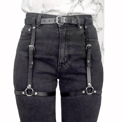 Women Fashion Harness Leg Harness Pu Leather Adjustable Studded Decor Thigh Garter Belt Gothic Harness Bondage Lingerie