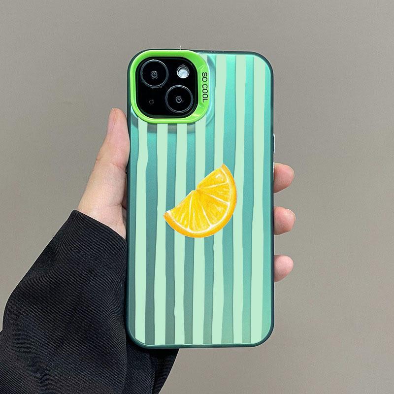 

Laser Phone Case For iPhone 16 Pro Max 15 14 Plus Pro Max 11 12 13 Mini Pro Max Cover Red Striped Lemon Pattern Shockproof Shell iphone 13Mini