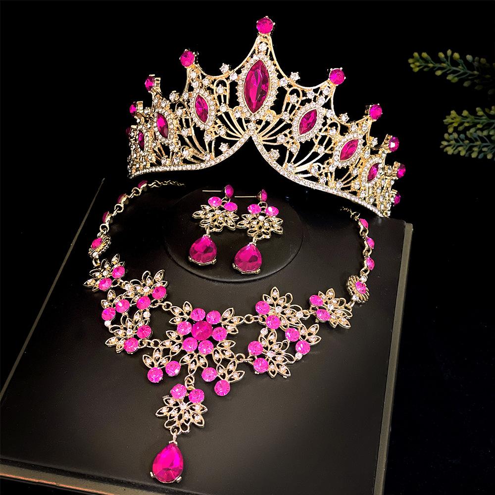 Bridal Crown Three Piece Suit Wedding Crown Tiara Necklace Earrings Korean Super Fairy Wedding Dress Accessories