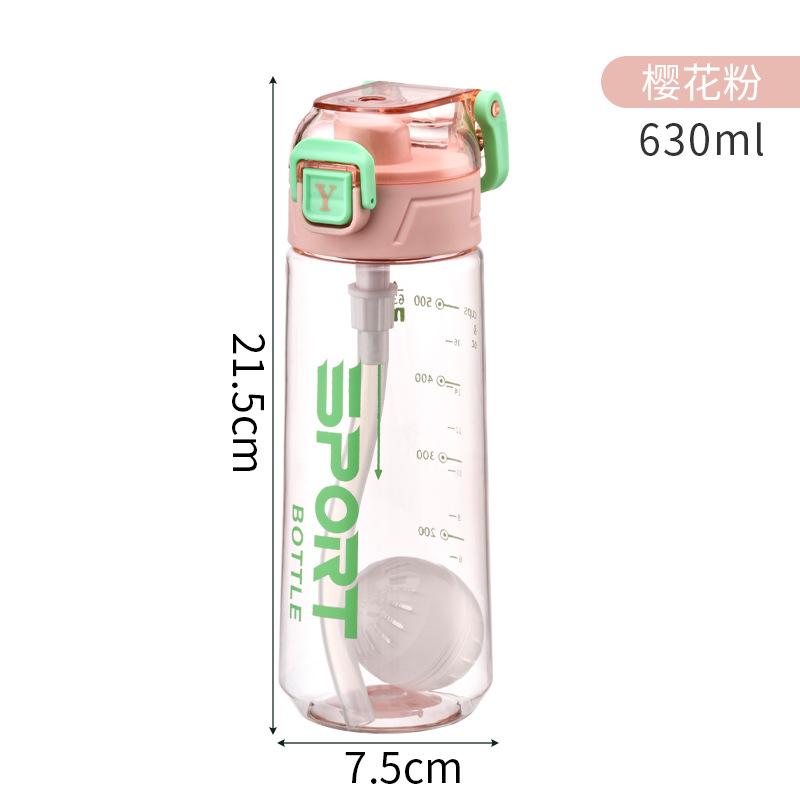 Water bottle sports drinking cup boys large capacity plastic cup with straw children portable outdoor primary school students anti-drop kettle