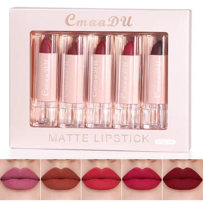CmaaDu Lipstick Set Lipstick Lip Gloss Matte Moisturizing Long-lasting Easy Makeup Natural Health 5 Pieces Pack 1 Box - Mother's Day Gift