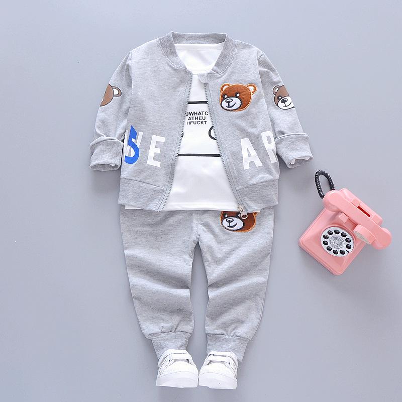 Kids' Korean Style Cartoon 3-Piece Set: Long Sleeve Sweatshirt, Jacket, and Pants for Boys - Perfect for Autumn and Spring.