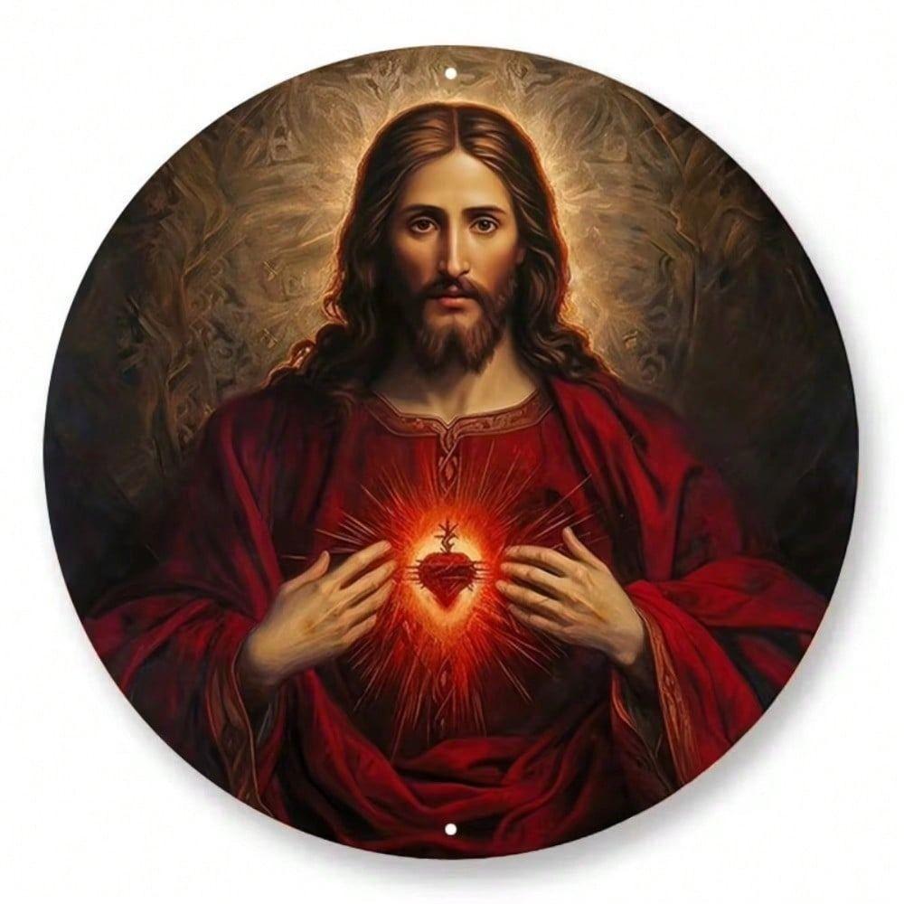 Vintage Sacred Heart of Jesus Tin Sign Wall Decor Metal Plaque Bar Cafe Ornament