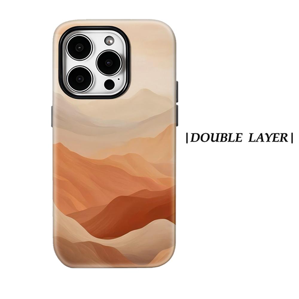 Peach Mountain Layers Phone Case for IPhone 17AIR 16E 16 15 14 13 12 11 17 Pro Max Plus Double-layer Back Cover