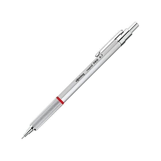Rotring Rapid Pro Mechanical Pencil, 0.7mm, Silver, 1904-256, Sliding Sleeve & Cushion Point, Full Metal Body, Hexagonal Barrel