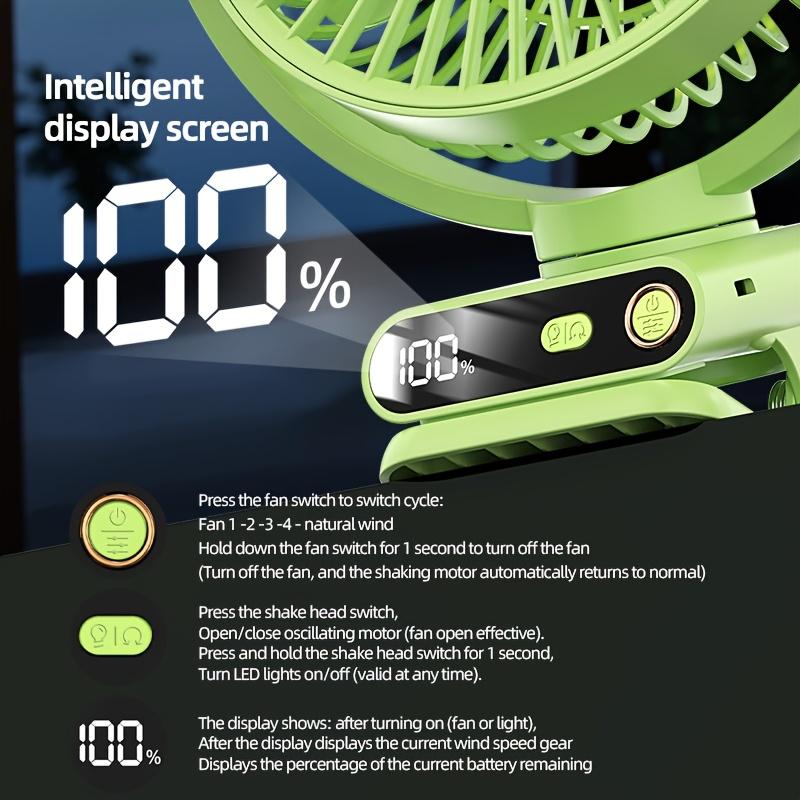 2000mAh Rechargeable Cordless Standing Fan with Digital Display,Auto Shake Operation, 5 Speed Adjustable Speeds, 90° Tiltable Head, Night Light