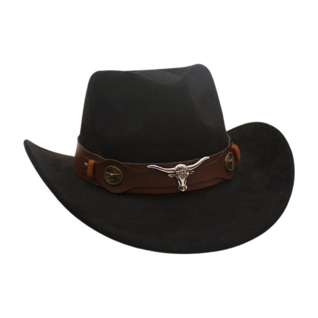 Ethnic Style Western Cowboy Hat Stage Jazz Hat Brown Ox Head Suede Top Hat
