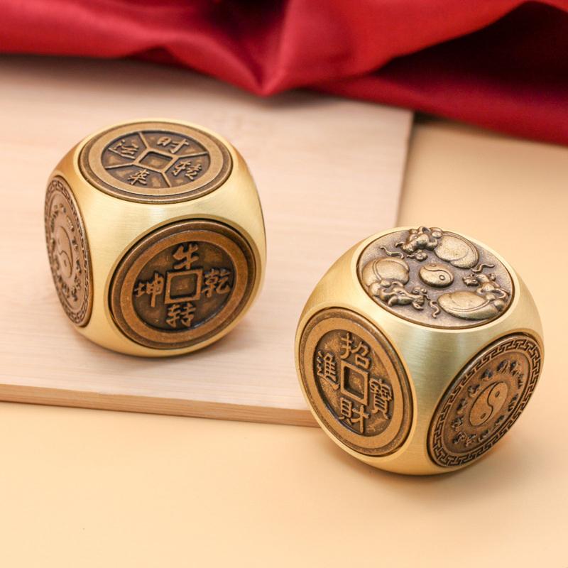 Rotating Six-Faced Chinese Lucky Coin Spinner Fidget Toy Stress Anxiety Relief Sensory Focus Tool For Birthday Christmas Gift