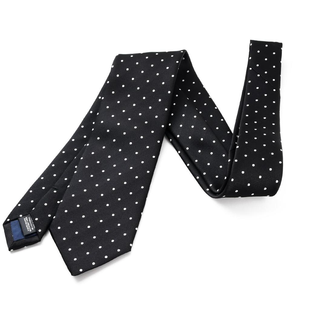 [Michiko London] Brand Necktie, Made In Japan, 100% Silk, Polka Dot Pattern (D: Black)