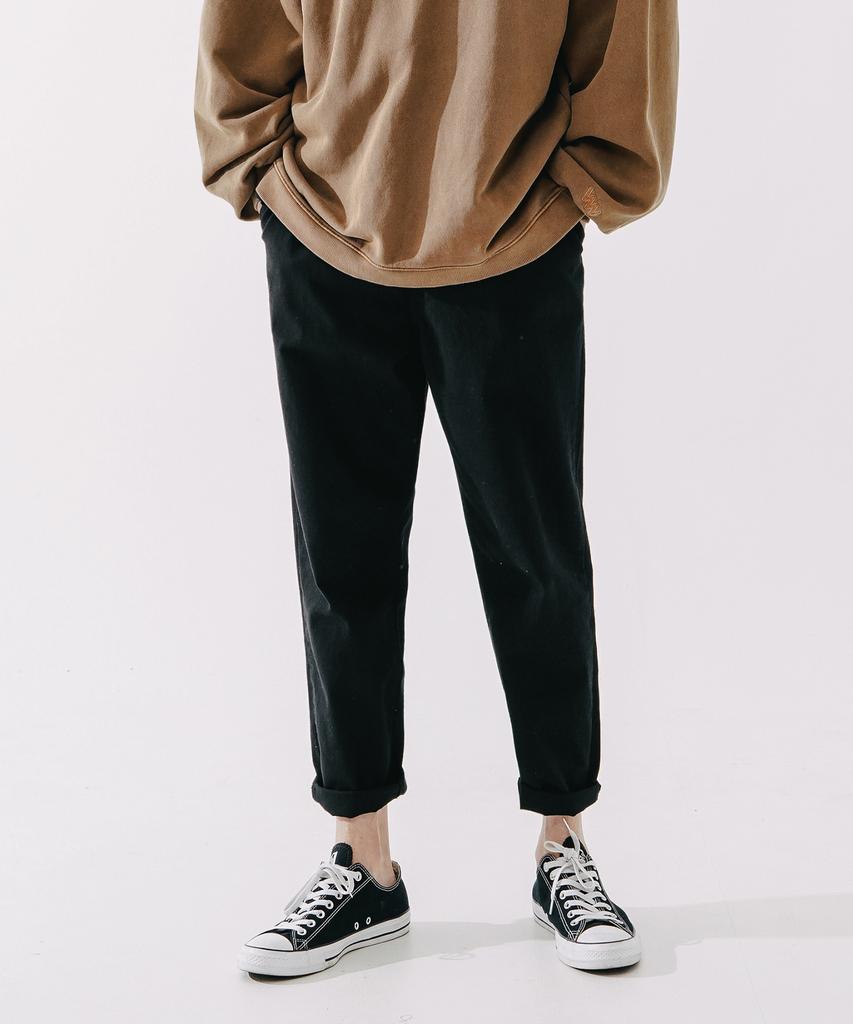 WV PROJECT Plain Cotton Elastic Waist Pants Black Cjlp7432