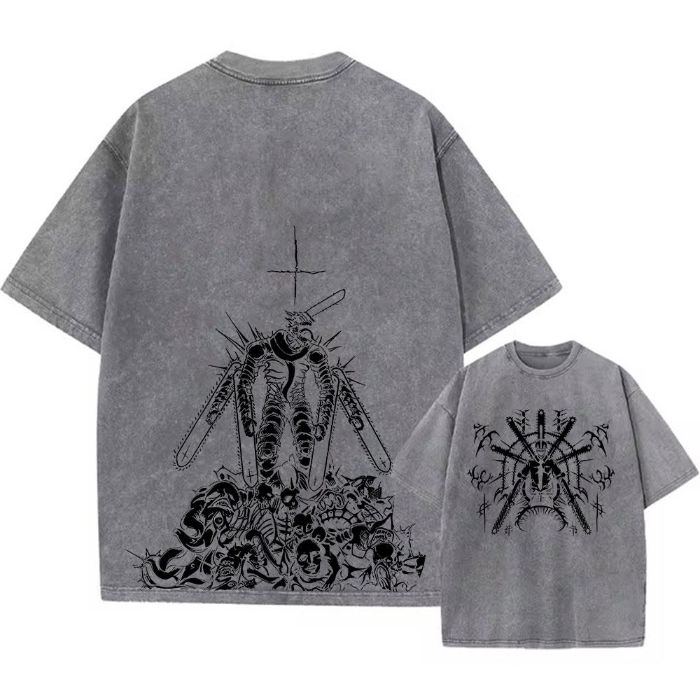 Anime Pilařské tričko Pánské Vintage Prané Tričko Harajuku Oversize Bavlněné Tričko Bavlněná Móda Streetwear Unisex Top
