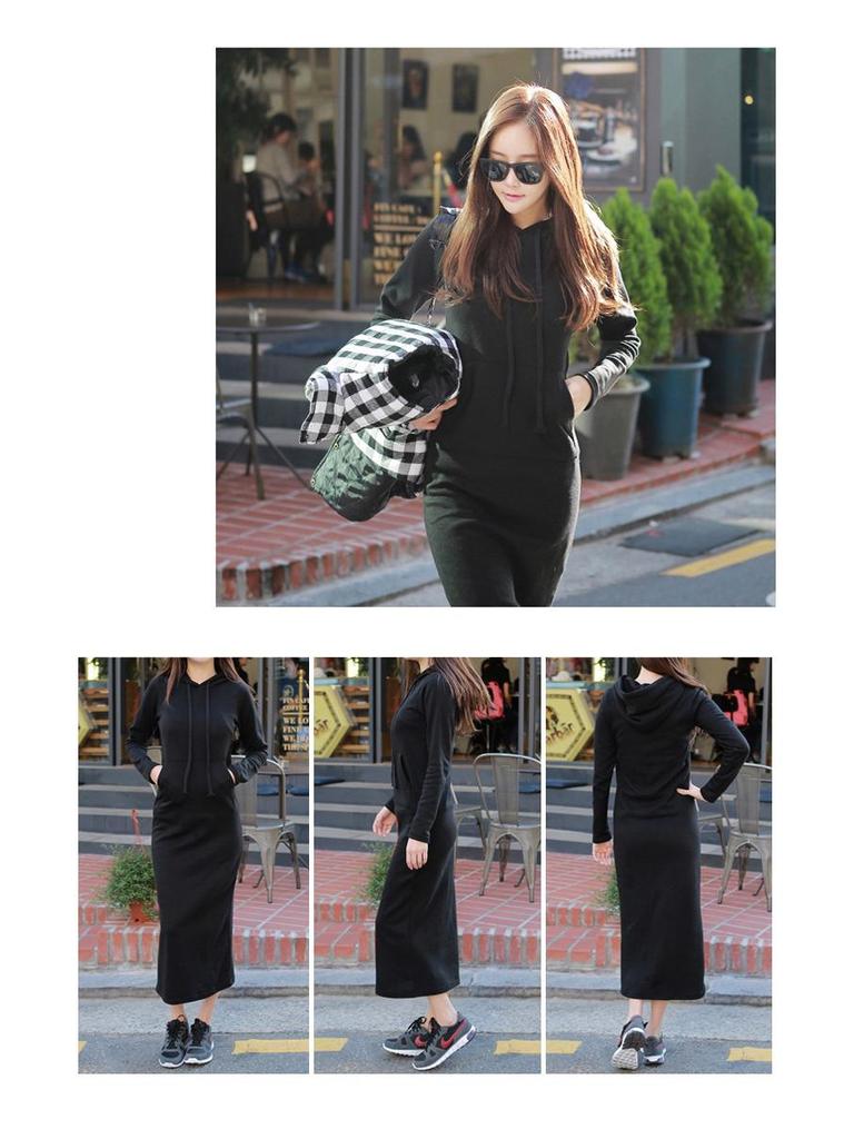 Korean Style Medium-Length Slimming Thick Hoodie Sweatshirt Pullover Dress for Women
