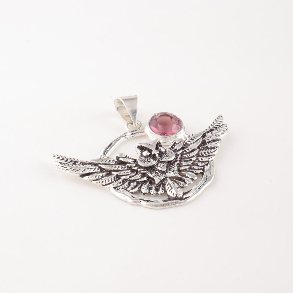 Pink Tourmaline Gemstone 925 Sterling Silver Jewelry Handcrafted Pendant 1.48" CP-17-36