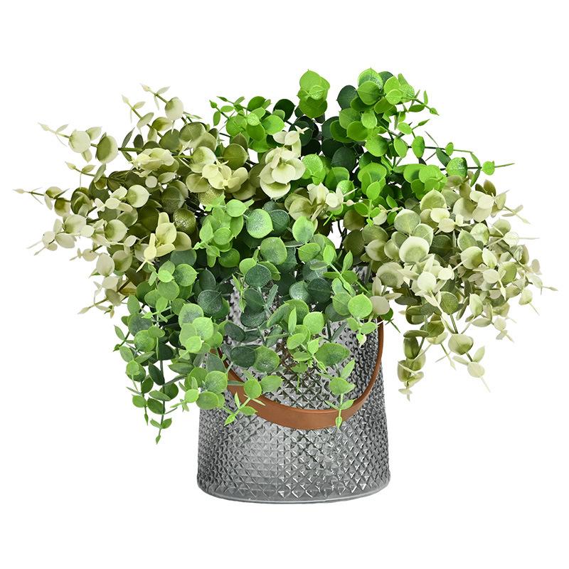 5-Fork Simulated Eucalyptus Leaf Handwritten Bouquet, Plastic Green Plants, Flower Arrangement Decorative Plastic Fake Flower