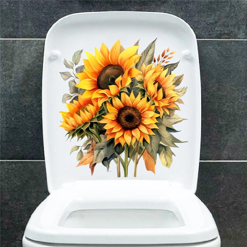 

Beautiful Pink Flower Bathroom Toilet Sticker Home Wall Waterproof Wall Sticker 2 piece