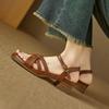 Krazing Pot Cow Skin Thick Med Heels Peep Toe Summer Size 42 Brand Shoes Street Wear Gladiator Elegant Women Sandals