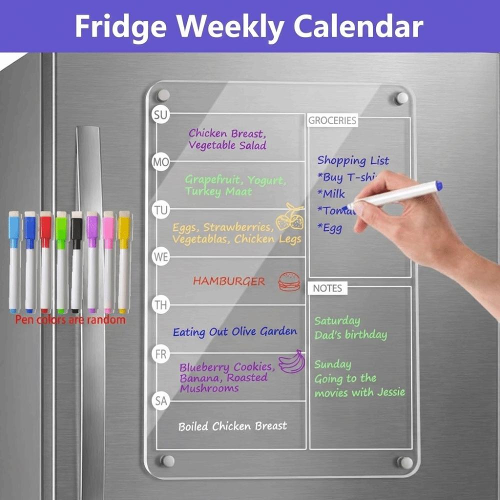 Multifunctional Fridge Weekly Calendar Transparent Erasable Memo Board  Office/Home Use