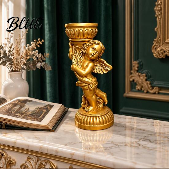 Modern Minimalist Home Accents Retro Angel Candle Holder Cupid Roman Column Stand Vintage Statue Decor Figurine Decorative Candlestick for Wedding,