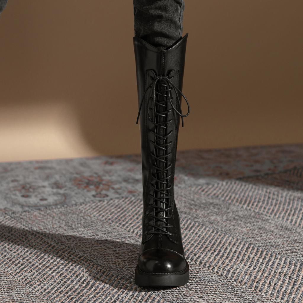 2025 Autumn and Winter Martin New Slim Tall Knight Boots Retro Boots Thick-soled Thick-heeled High-heeled Boots Women's Boots