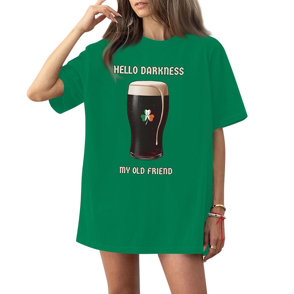 Women's Casual Fashion Round Neck St. Patrick Print Short Sleeve T-Shirt Top
