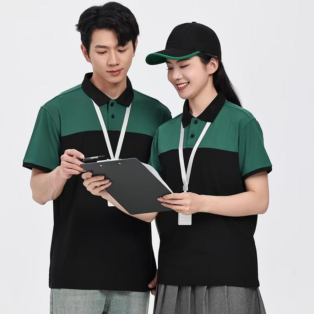 Unisex Summer Short Sleeve Polo Workwear with Logo Option L темно-зеленого/чёрный