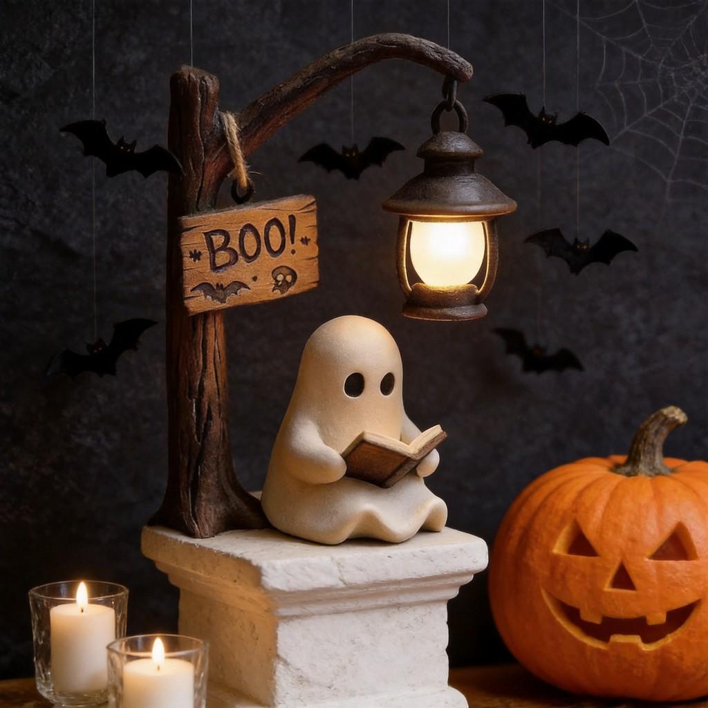 Halloween Witch Lamp Halloween Decor Resin Figurine With Battery Power For Spooky Table Display