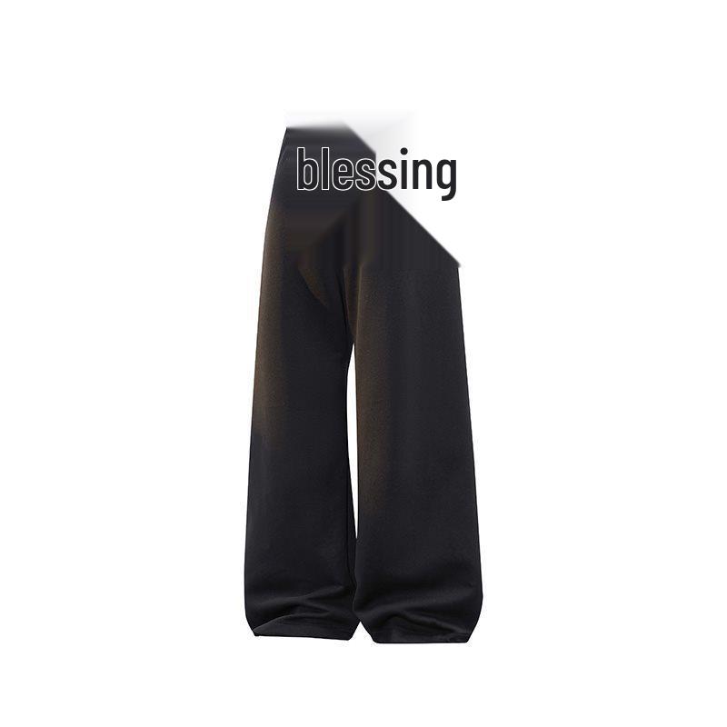 Men's Hong Kong Style Loose Knit Sweatpants: Casual Straight Leg Drawstring, Floor Length, Wide Leg, for Spring and Autumn