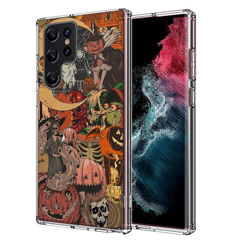 Halloween Fall Art Witch Cat Capa Phone Case For Samsung S26 Ultra S25 Edge Galaxy S23 S21 S20 S24 FE S22 S10 Plus Cover Clear T