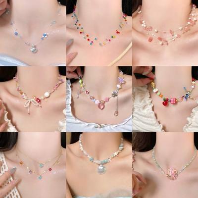 Summer Color Stars Beaded Pendant Necklace Female Sweet Small Fresh Clavicle Chain Vacation Style Niche Versatile Necklace