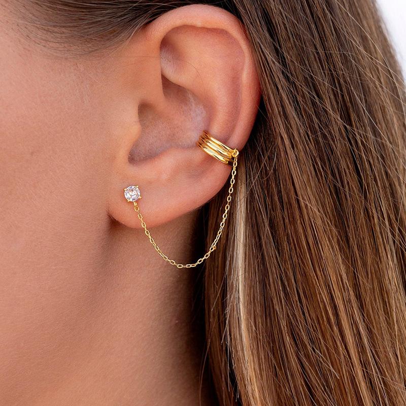 Boucles d'oreilles Pendentif Chaîne Clou Unique Tendance Mode Clips d'Oreille Luxe Léger Bijoux Haut de Gamme 1pc or