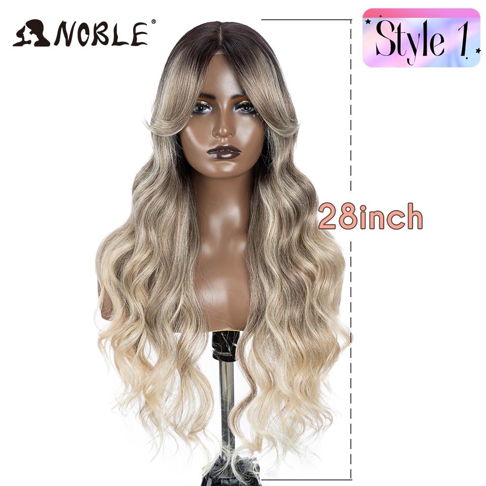 

Noble Synthetic Lace Front Wig Long Wavy Side Part Body Wavy Lace Front Wig For Women Lace Front Wig Ombre Blonde Cosplay Wig (as the picture,150%&28inches&Lace Part Wig)