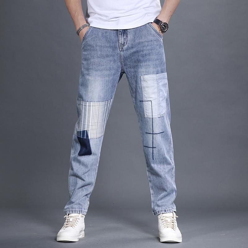Wysokiej klasy Męskie Dżinsy Wiosenne Nowe na Zamek Błyskawiczny Jasnoniebieskie Zwężane nogawki