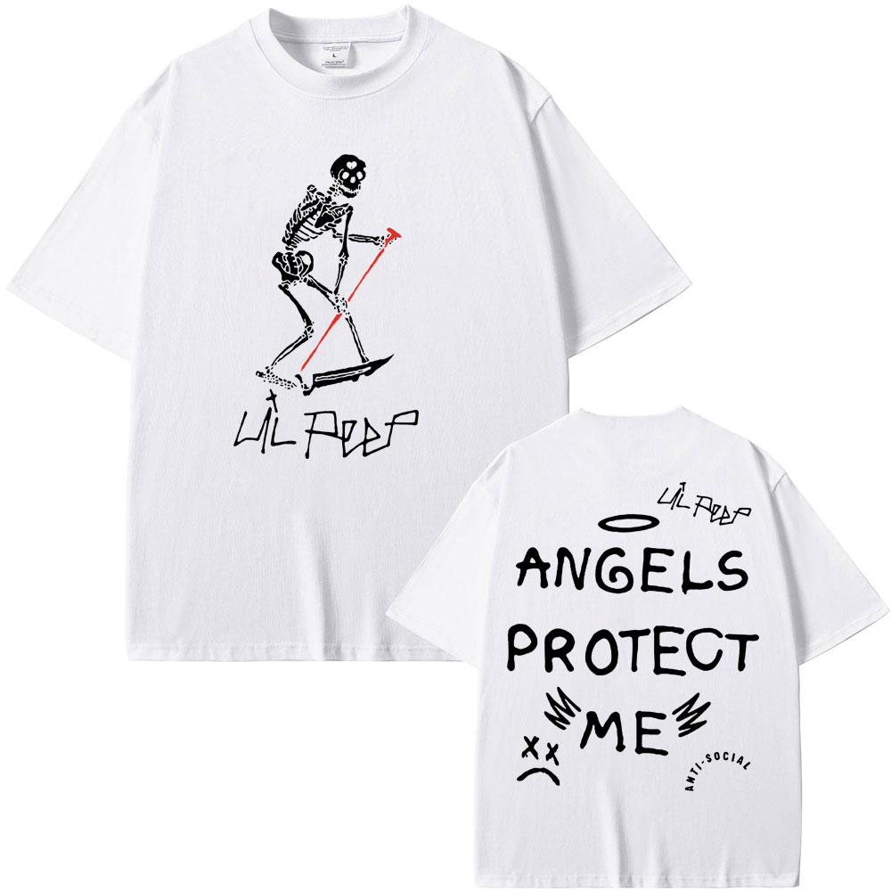 Rapper Lil Peep Cry Baby Angels Protect Me Skeleton Graphic T-shirts Men Women Hip Hop Vintage Oversized T Shirts Short Sleeve