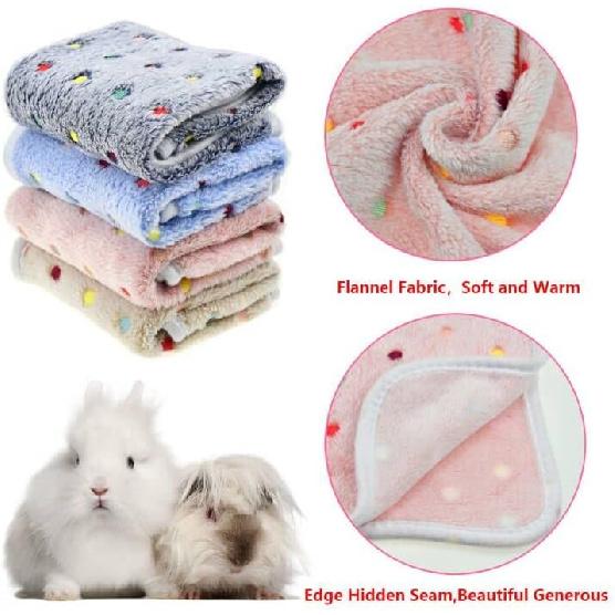 4 Pieces of Guinea Pig Blanket, Hamster Fleece Cage Liners Soft Warm Bunny Sleep Bedding Mat Cute Dot Pattern for Guinea Pig Hamster Rabbit