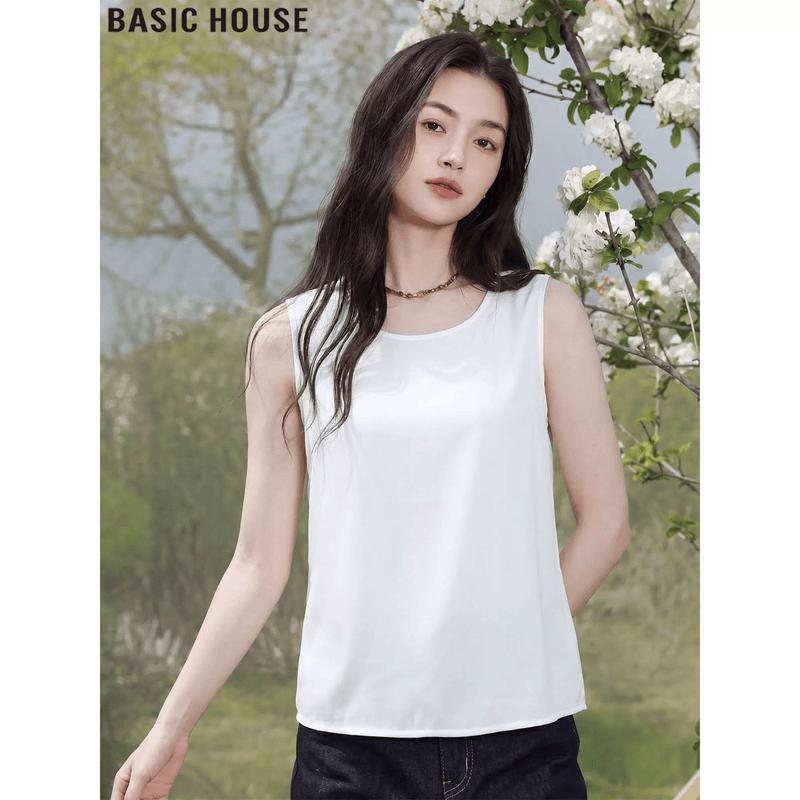 Basic House Women s White Ice Silk Camisole M