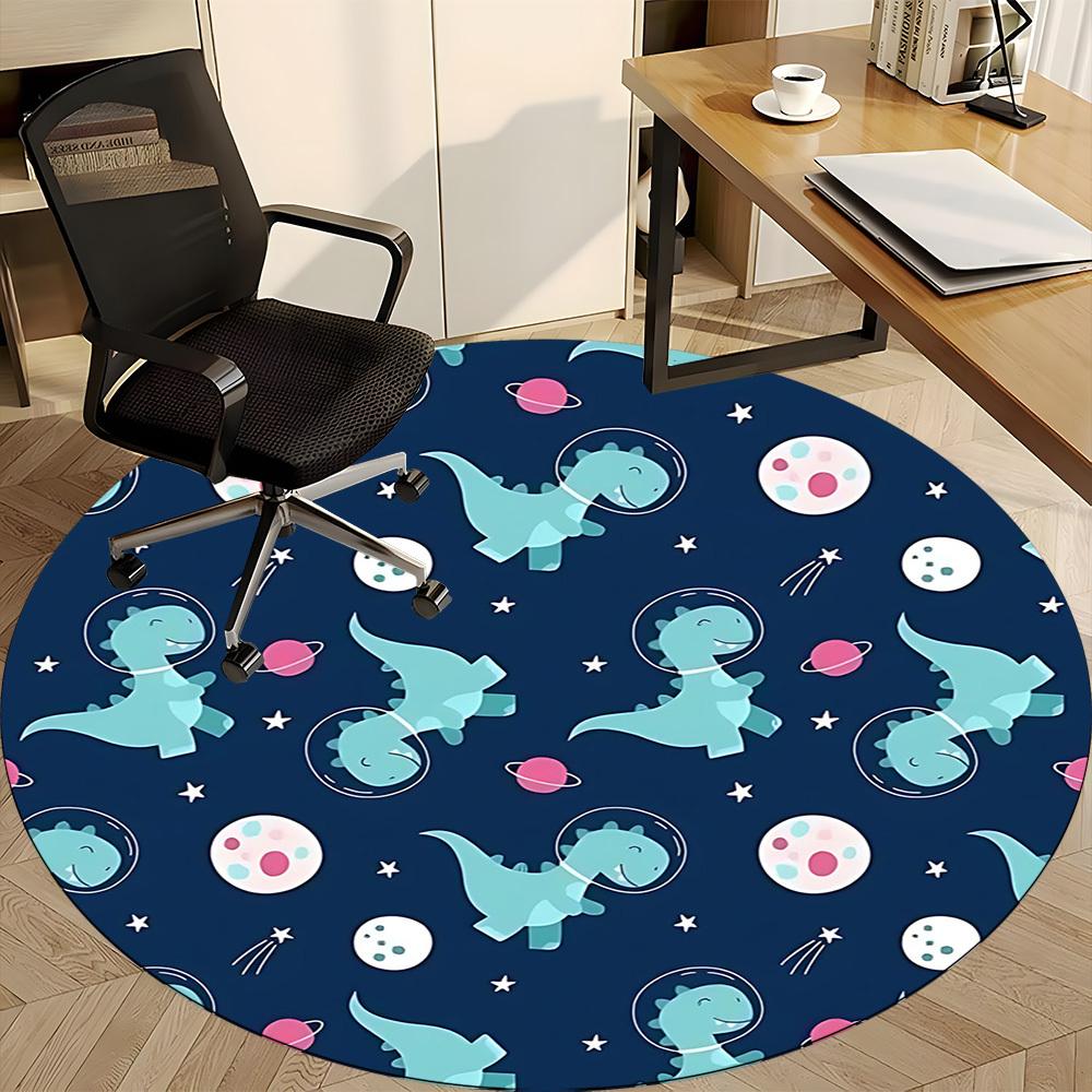 1PC Dino Space Office Round Area Rug, Mat Suitable For Office, Under Office Chairs Bedroom Living Room Home Decor, Room Deco