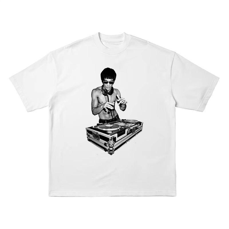 

American New Fashion Retro Fun DJ Xiaolong Dish Fashion Printed Men s and Women s Short Sleeve Loose Round Neck T-Shirt S разноцветный
