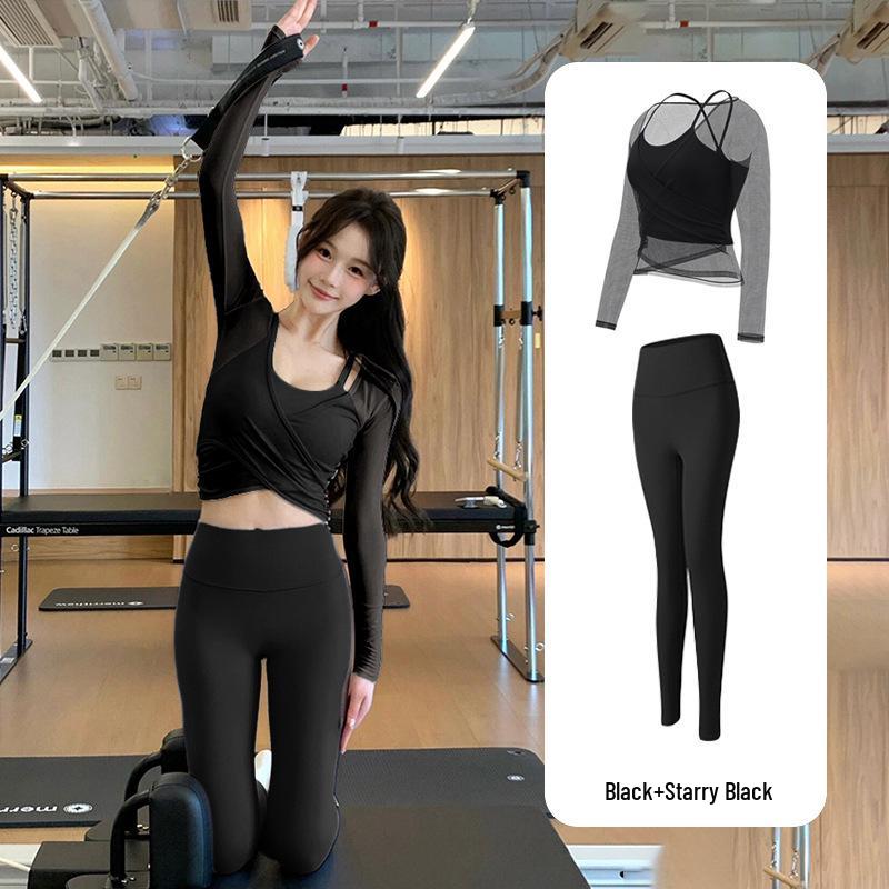 Women’s Waist-Cinching Pilates Set: Long-Sleeve Top, Slimming Design, Professional Yoga Wear