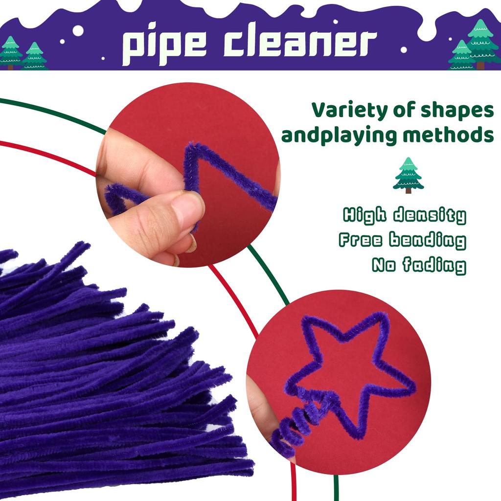 Fenrry 300PCS Pipe Cleaners Chenille Stem Craft Supplies for Hair Fuzzy Sticks Pipe Cleaner Brush for DIY Art Craft Decorations