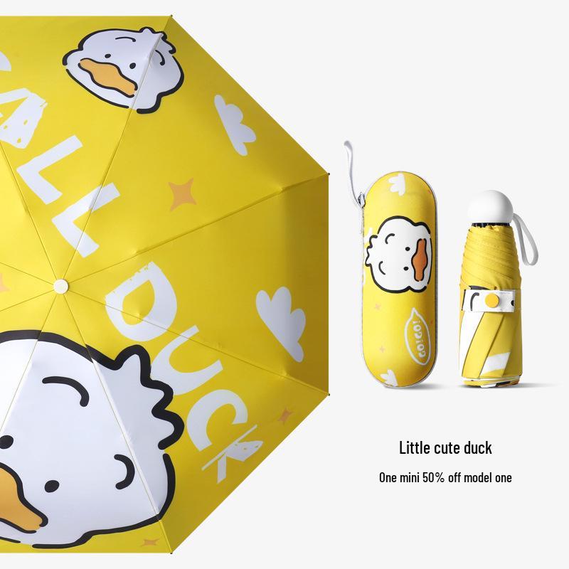 Cartoon Mini Sun & Rain Five-Fold Umbrella for Women - Portable, Sunscreen, and Dual-Use